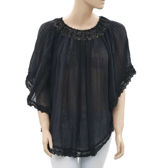Ralph Lauren Denim & Supply Black off shoulder gauze lace Top w/ bell sleeves - Picture 13 of 16